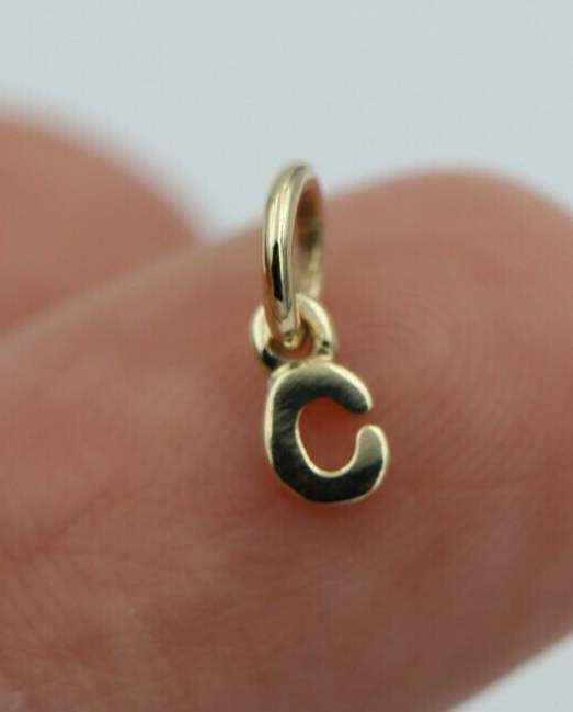 Genuine 9ct 9kt Genuine Very Small, Tiny Solid Yellow, Rose or White Gold Initial Pendant Charm C