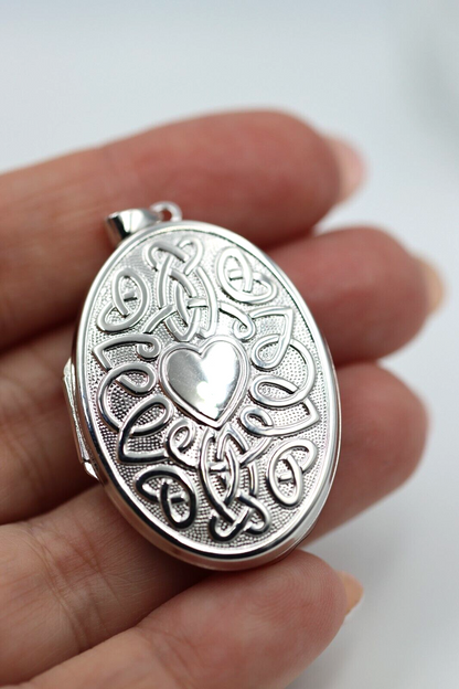 Genuine Sterling Silver 925 Centre Heart Celtic Design 6 Photo Oval Locket