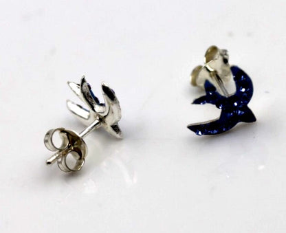Sterling Silver 925 Children Child Stud Blue Crystal Bird Studs