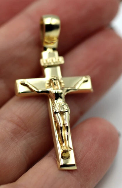 Genuine 18ct 18k 750 Yellow, Rose or White Gold Solid Medium Crucifix Cross Pendant