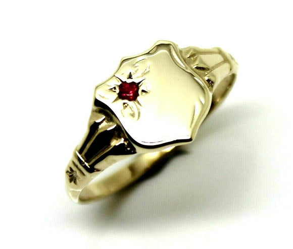 Size L 1/2 Genuine 9ct Small Yellow, Rose or White Gold Childs Ruby Shield Signet Ring
