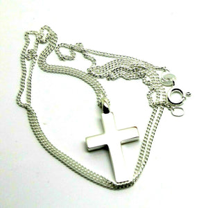 Solid New Sterling Silver 925 Plain Cross Pendant & 45cm Kerb Chain Necklace