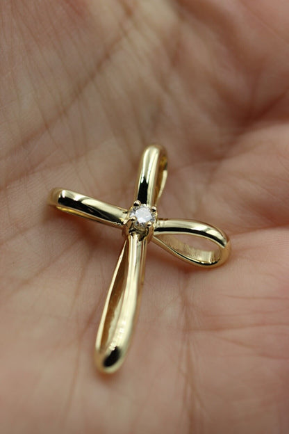 Genuine Solid 18ct 18kt 750 Yellow, Rose or White Gold 10pt Diamond Fancy Modern Cross Pendant