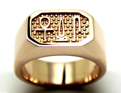 Size O / 7  - Genuine 9ct Rose Gold Signet Ring Egyptian Hieroglyphic symbols-Success,Happiness,Health - Free post