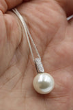 Sterling Silver 925 12mm CZ Freshwater Shell Pearl Pendant + Necklace-Free Post