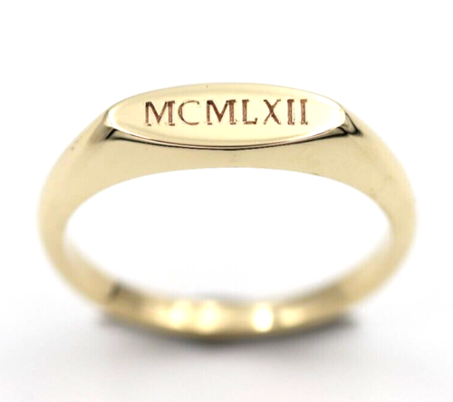 Size 3.5 Genuine Solid 9ct Yellow, Rose or White Gold Signet Ring Engraved Initials or Numbers