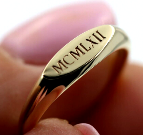 Size 3.5 Genuine Solid 9ct Yellow, Rose or White Gold Signet Ring Engraved Initials or Numbers