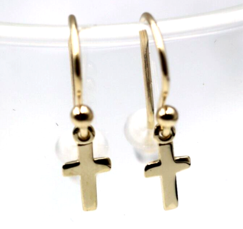 Kaedesigns 9ct 9k Solid Delicate Small Yellow, Rose or White Gold Dangle Cross Earrings 7mm x 5mm Cross