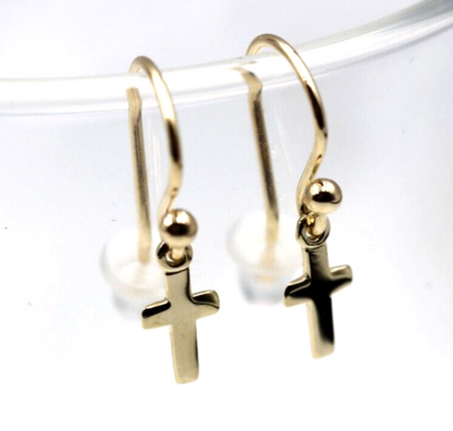 Kaedesigns 9ct 9k Solid Delicate Small Yellow, Rose or White Gold Dangle Cross Earrings 7mm x 5mm Cross