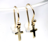 Kaedesigns 9ct 9k Solid Delicate Small Yellow, Rose or White Gold Dangle Cross Earrings 7mm x 5mm Cross