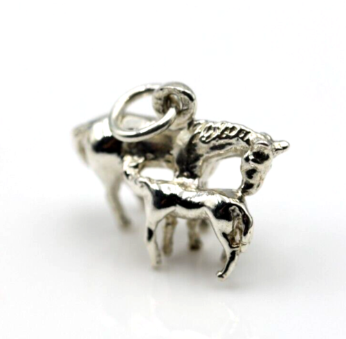 Genuine Sterling Silver 925 3D Horse and Foal Pendant / Charm