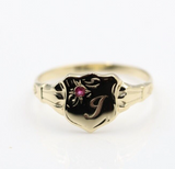 Genuine 9ct Small Yellow, Rose or White Gold Childs Ruby Shield Signet Ring + engraving of 1 initial