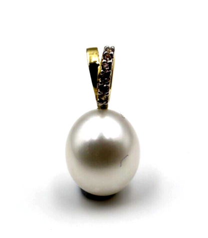 Genuine 9ct Yellow Gold Freshwater Cultured Pearl White CZ Pendant