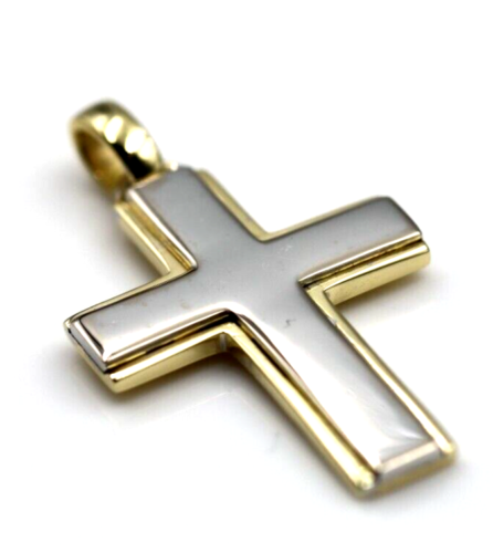 Genuine 18ct 750 Yellow & White Gold Full Solid Cross Pendant Two Tone (Chain not included)