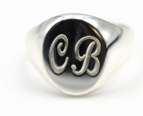 Genuine Heavy Solid Sterling Silver 925 Oval Men Signet Ring With Two Initial