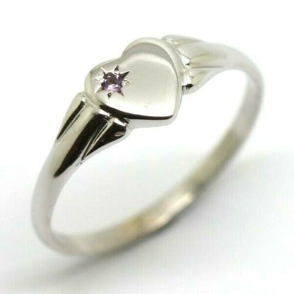 Genuine 9ct 9k 375 Yellow, Rose or White Gold Heart Amethyst Signet Ring -  February Birthstone (Copy)