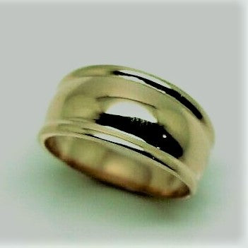 Genuine 9ct Yellow Gold Ridged Dome Ring 10mm Size N / 6.5