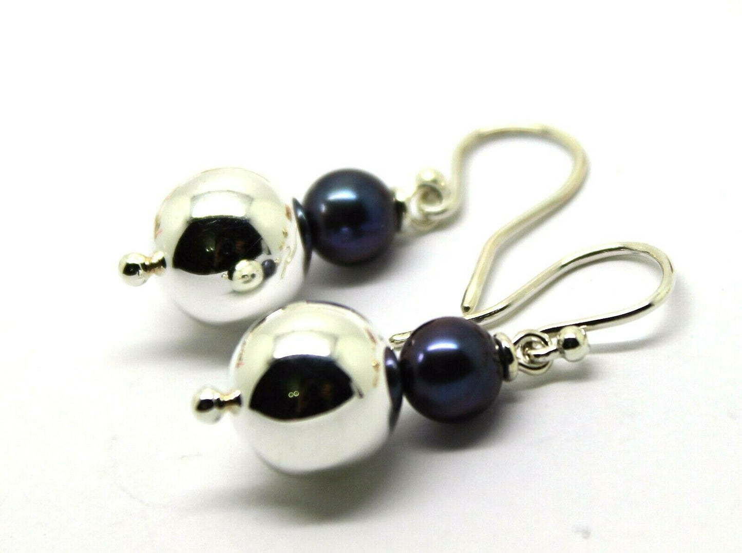 Sterling Silver Ball 7mm Freshwater Black Pearl Ball Earrings