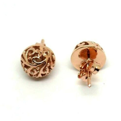 Genuine New 9k 9ct Yellow, Rose or White Gold Half Ball 10mm Stud Filigree Flower Earrings