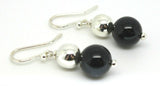 10mm Round Onyx + 9ct White Gold 8mm White Gold Ball Earrings