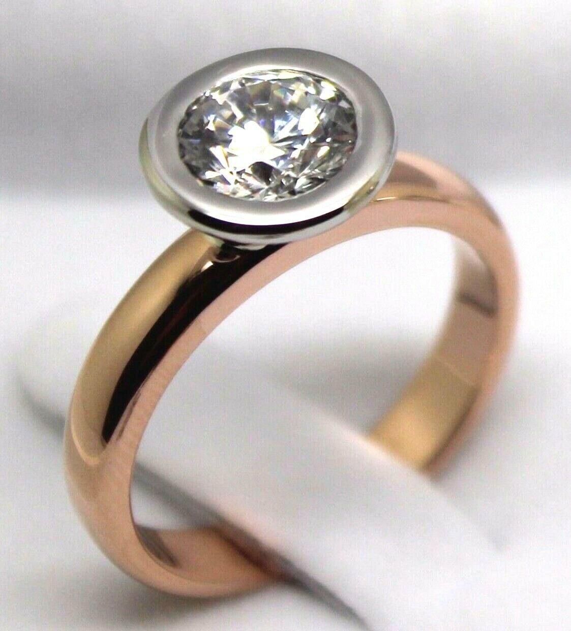 Size S Genuine 14ct Solid White & Rose Gold Cubic Zirconia Ring 373