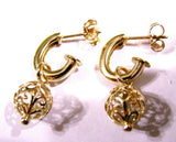 Kaedesigns, New Genuine 9ct Yellow, Rose or White Gold 10mm  Filigree Ball Hook Earrings