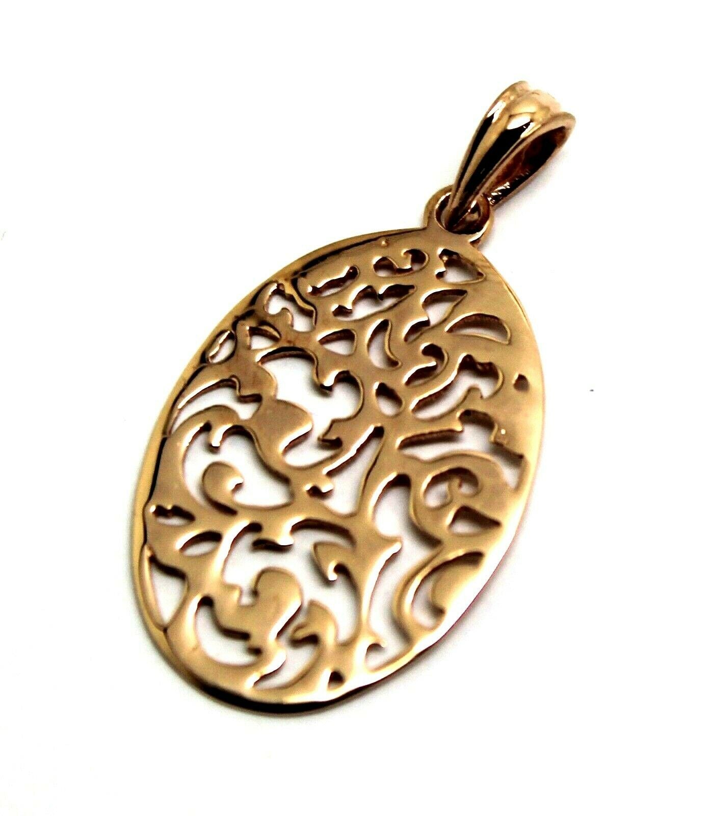 Solid 9ct 9k Yellow, Rose or White Gold Medium Size Oval Filigree Pendant