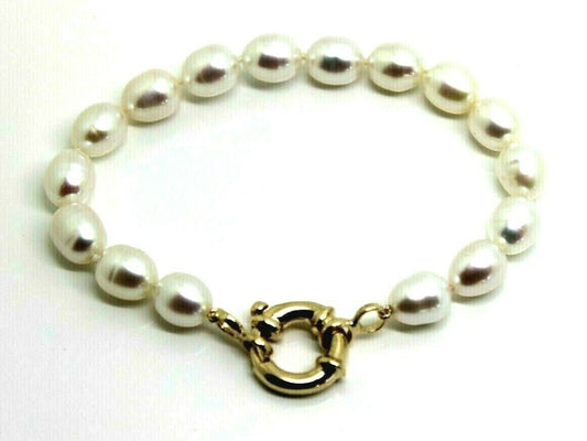 Kaedesigns 9ct yellow gold bolt ring 19cm oval freshwater pearl bracelet