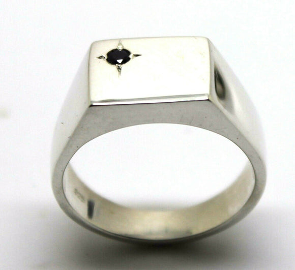 Size W Mens Solid Sterling Silver Black Sapphire Square Signet Ring
