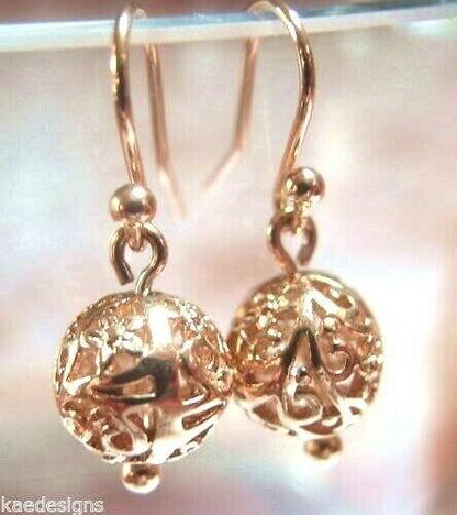 Kaedesigns Genuine 9ct Yellow, Rose or White Gold 10mm Euro Ball Drop Filigree Earrings