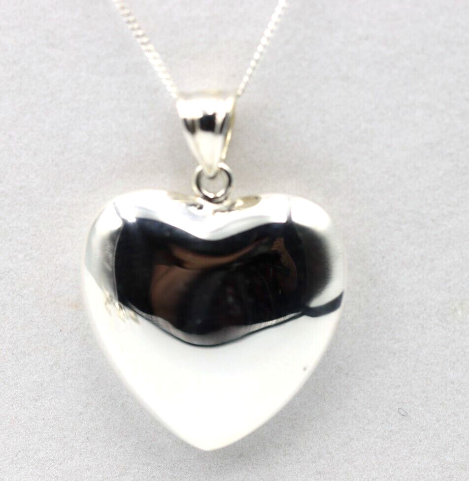 Sterling Silver Large Bubble Heart Pendant + 55cm Curb Necklace