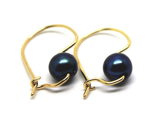 Kaedesigns New 9ct Yellow, Rose or White Gold 8mm Black Pearl Hook Earrings