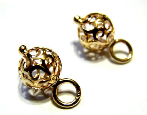 Genuine 9k 9ct Yellow, Rose or White Gold 10mm Filigree Flower Balls Charm Earrings