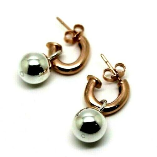 Genuine 9ct Rose Gold & Sterling Silver Plain Ball Earrings