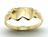 Genuine 9ct Yellow Gold Double Heart Yellow Topaz November Birthstone Signet Ring In your size