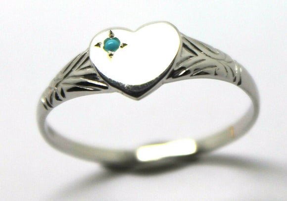 Size S, Genuine Solid 9ct 9k Blue Turquoise Yellow, Rose or White Gold Heart Signet Ring