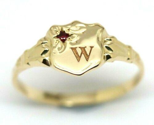 Size N Genuine 9ct Small Yellow, Rose or White Gold Childs Amethyst Shield Signet Ring + engraving of 1 initial