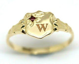 Size N Genuine 9ct Small Yellow, Rose or White Gold Childs Amethyst Shield Signet Ring + engraving of 1 initial