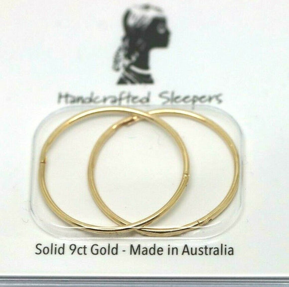 Genuine 9ct Yellow or Rose Gold Sleepers Hinged Earrings Plain 20mm inside diameter