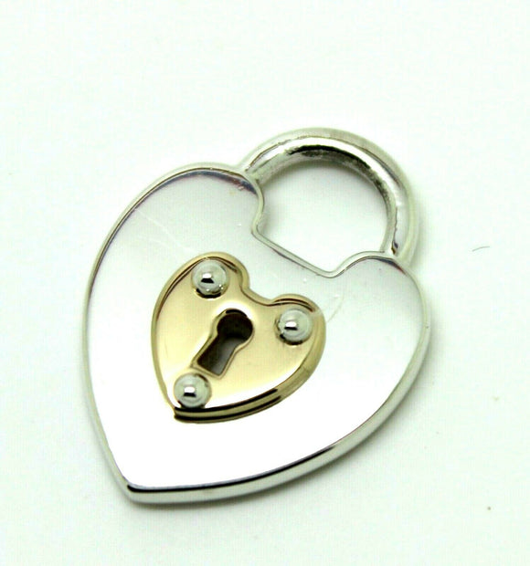 Solid Sterling Silver & 9ct Yellow Gold Heart Padlock *Free Express Post In Oz