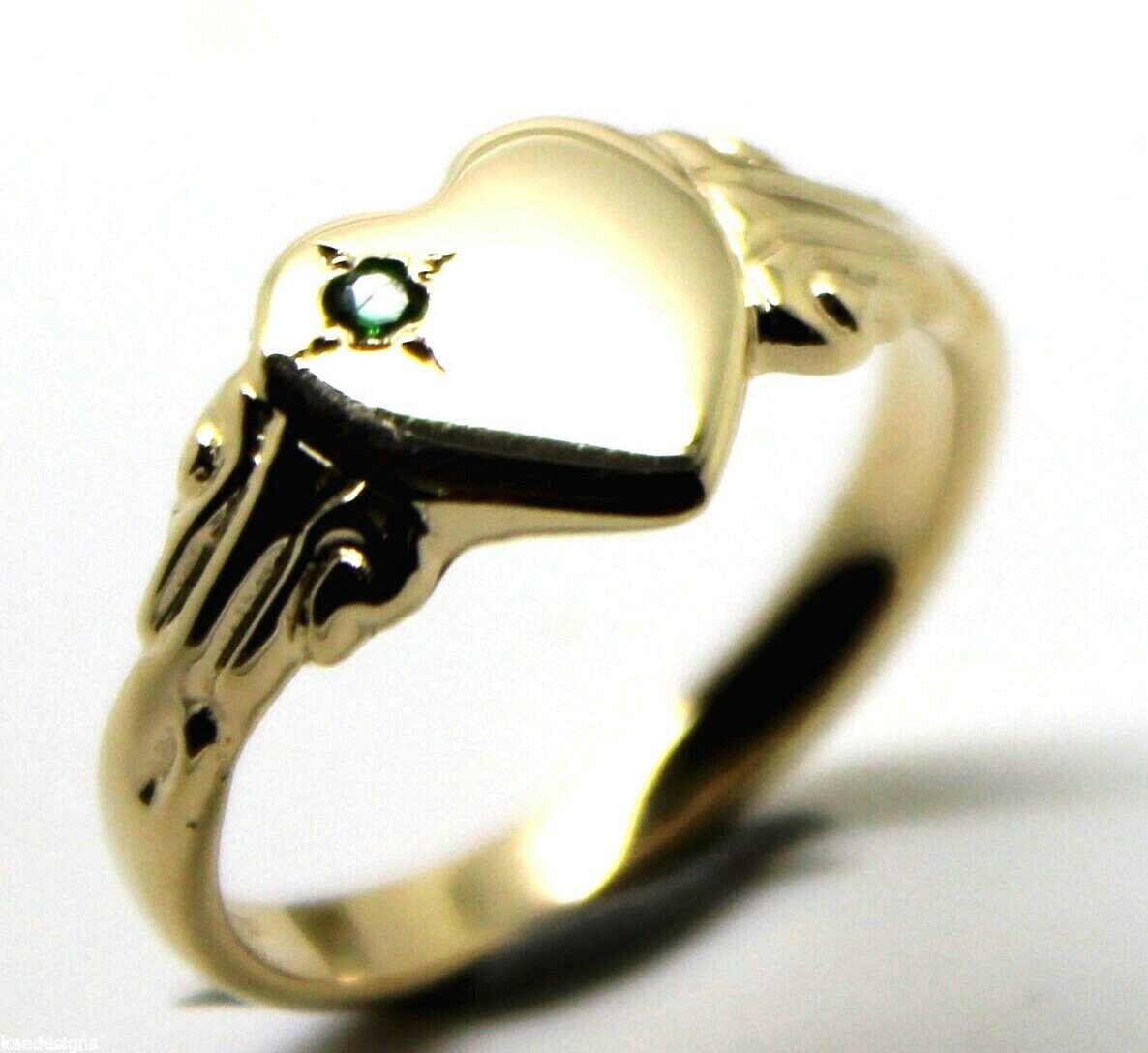 Kaedesigns New Genuine 9ct Yellow, Rose or White Gold Green Emerald Heart Signet Ring