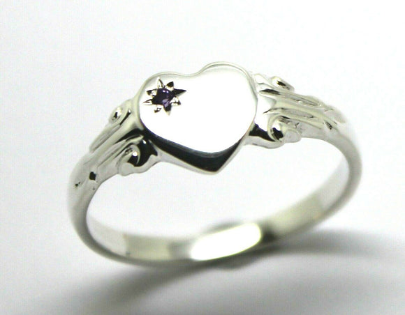 231 Genuine Full Solid New Sterling Silver Heart Amethyst Set Signet Ring Size N