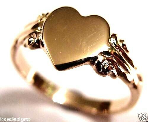 Size J Genuine 9ct 9Kt Yellow, Rose or White Gold 375 Heart Signet Ring