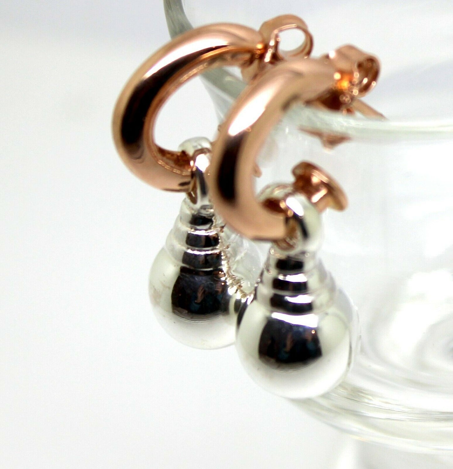 Genuine 9ct 9k Rose Gold & Sterling Silver Fancy Ball Earrings