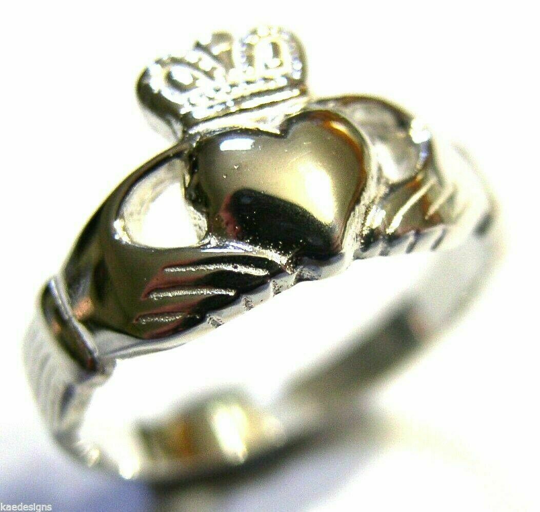 Genuine Solid 9ct White Gold Irish Claddagh Ring Size M