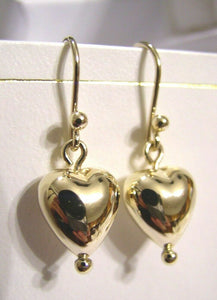 Kaedesigns Genuine 9ct 9kt Solid Yellow, Rose or White Gold Dangle Puffed Heart Earrings