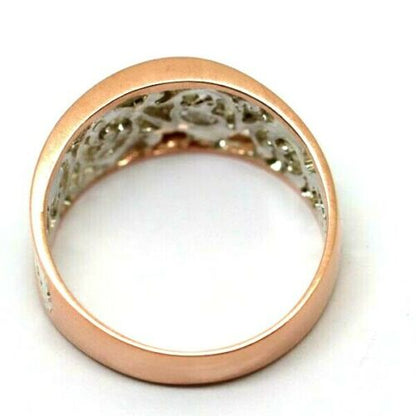 Size 6.75 / N 1/2  New Genuine Sterling Silver & 9ct Rose Gold Rims Filigree Swirl Ring