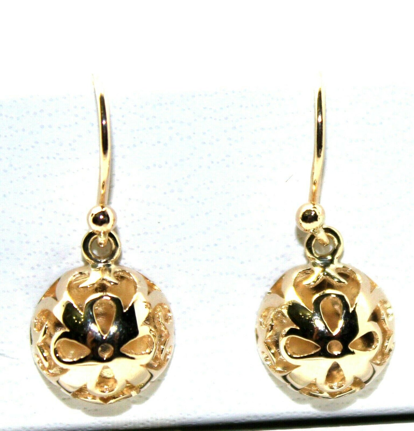 Genuine 9ct Yellow or White or Rose Gold 12mm Half Ball Filigree Hook Flower Earrings