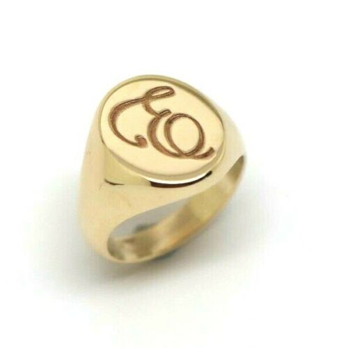 Solid Heavy New 9ct Yellow, Rose or White Gold Oval Signet Ring Size F +Engraved with letter E