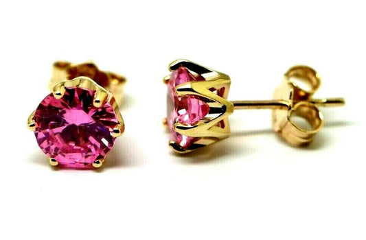 New 9ct Yellow Gold Claw-set Round Pink Sapphire CZ 7mm Stud Earrings